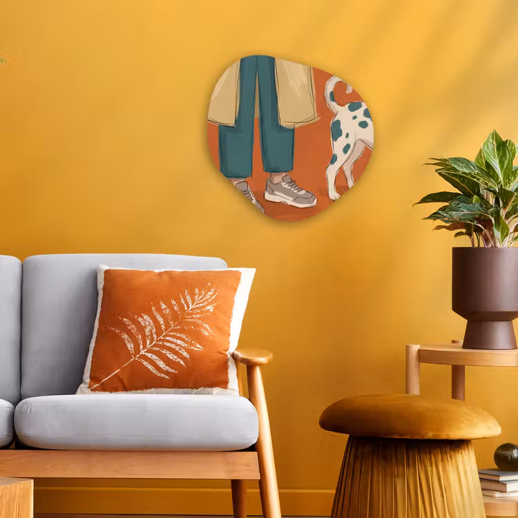 Persoon - Hond - Dieren - Illustratie - Modern Wandcirkel Organisch Forex 3mm klein -sfeer4
