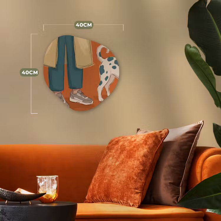 Persoon - Hond - Dieren - Illustratie - Modern Wandcirkel Organisch Forex 3mm klein -sfeer3