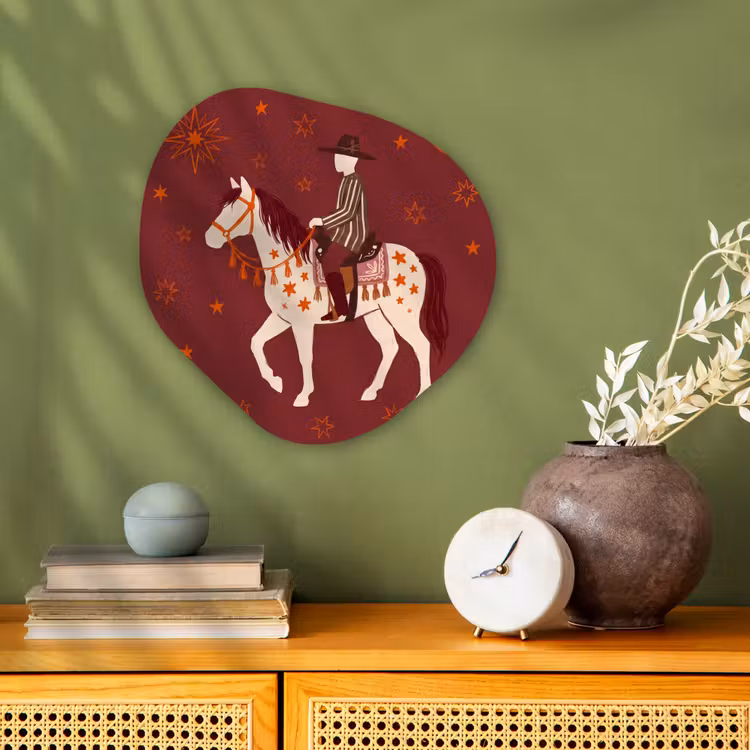 Paard - Ruiter - Sterren - Nacht - Illustratie Wandcirkel Organisch Forex 3mm klein -sfeer2
