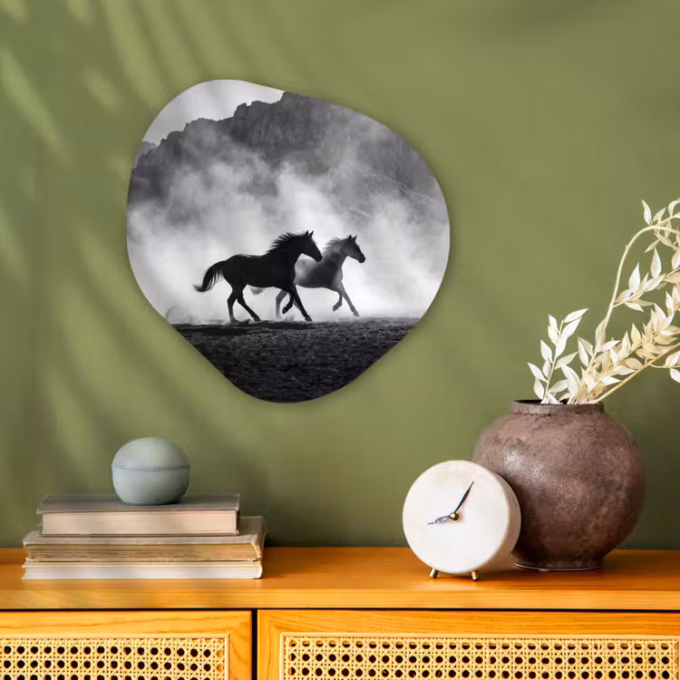 Paard - Ren - Stof - Zwart-wit - Dieren Wandcirkel Organisch Forex 3mm klein -sfeer2