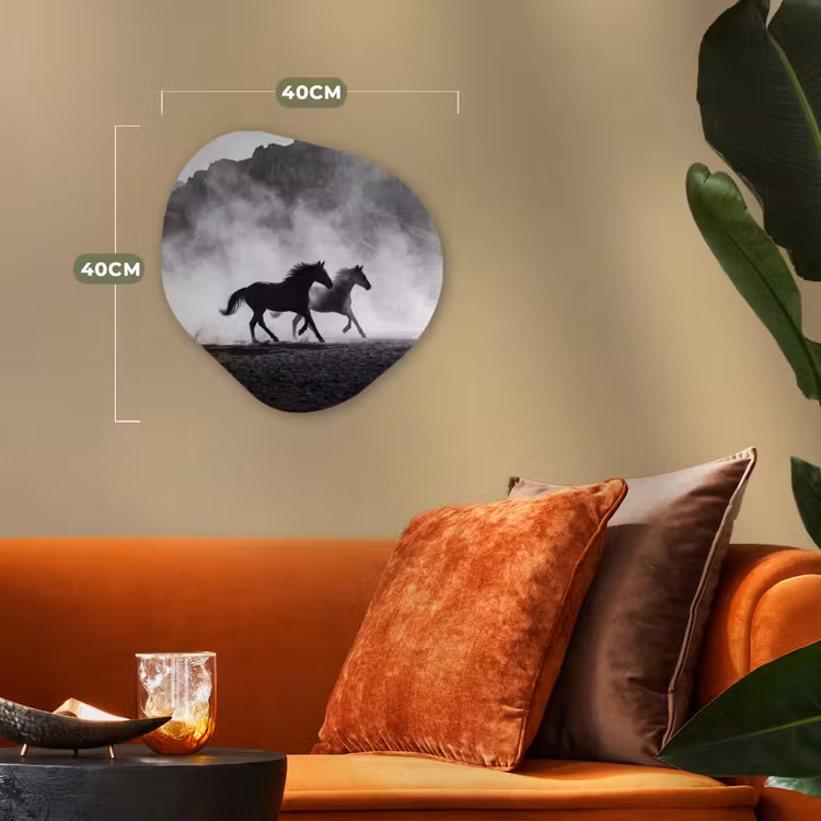 Paard - Ren - Stof - Zwart-wit - Dieren Wandcirkel Organisch Forex 3mm klein -sfeer3