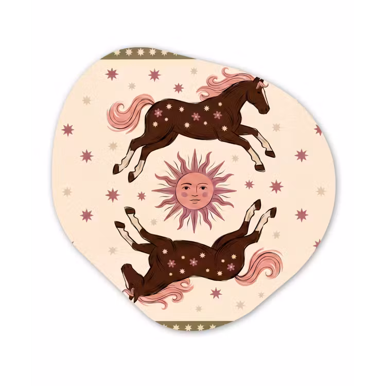 Paard - Zon - Mystiek - Illustratie - Roze Wandcirkel Organisch Forex 3mm klein -3d