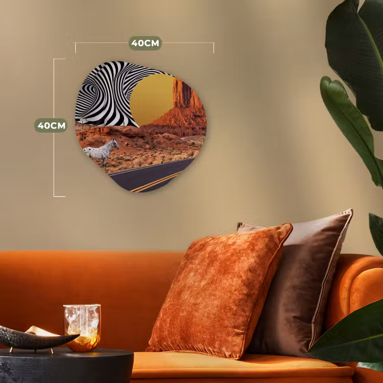 Forexbild Organische Form - Pferd – Wüste – Natur - Paard - Woestijn - Natuur Wandcirkel Organisch Forex 3mm klein