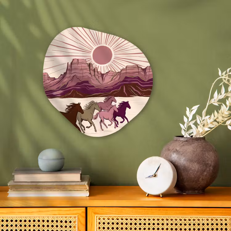 Paarden - Rennend - Woestijn - Natuur - Abstract Wandcirkel Organisch Forex 3mm klein -sfeer2