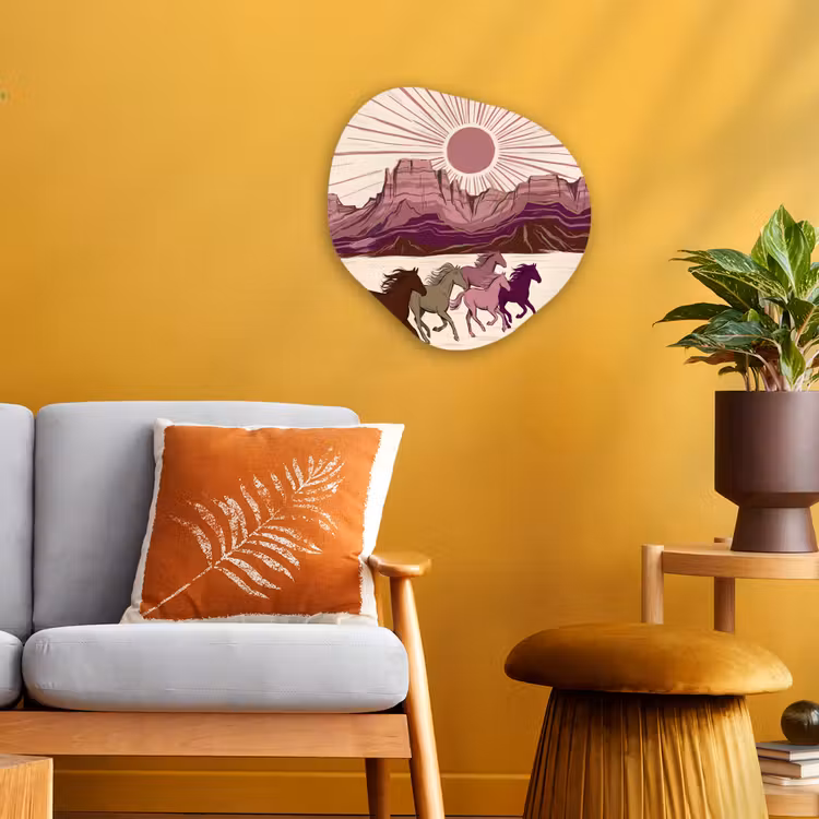 Paarden - Rennend - Woestijn - Natuur - Abstract Wandcirkel Organisch Forex 3mm klein -sfeer4