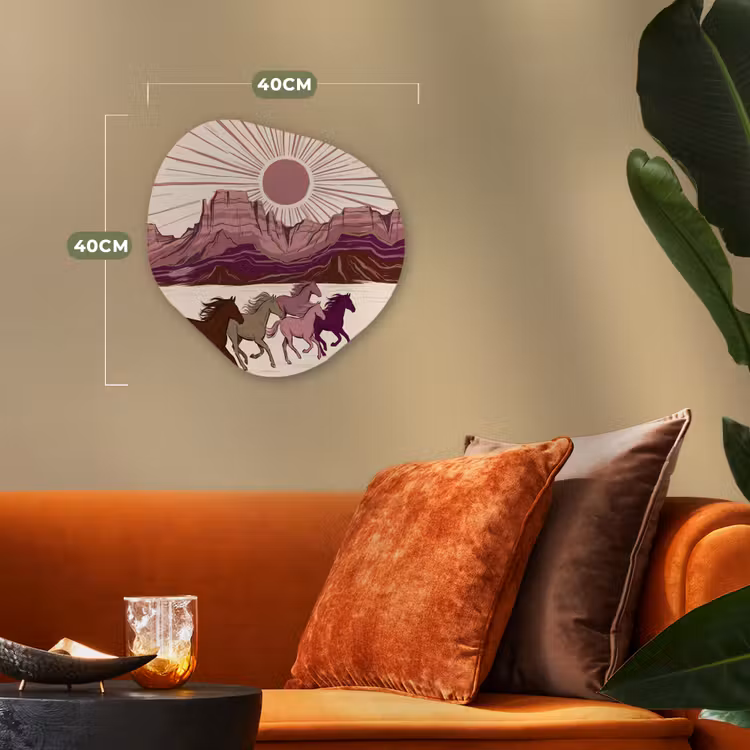 Paarden - Rennend - Woestijn - Natuur - Abstract Wandcirkel Organisch Forex 3mm klein -sfeer3