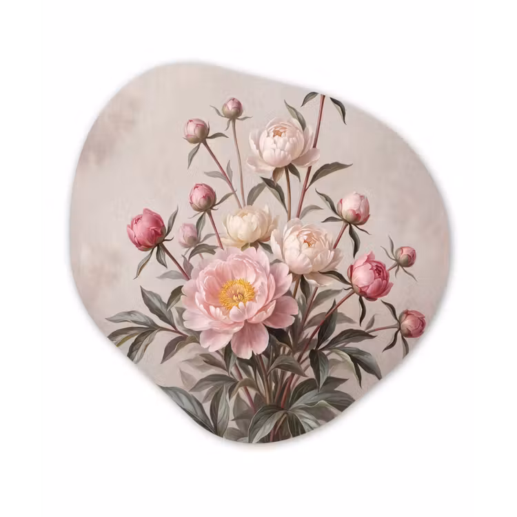 Pioenrozen - Boeket - Roze Wandcirkel Organisch Forex 3mm klein -3d
