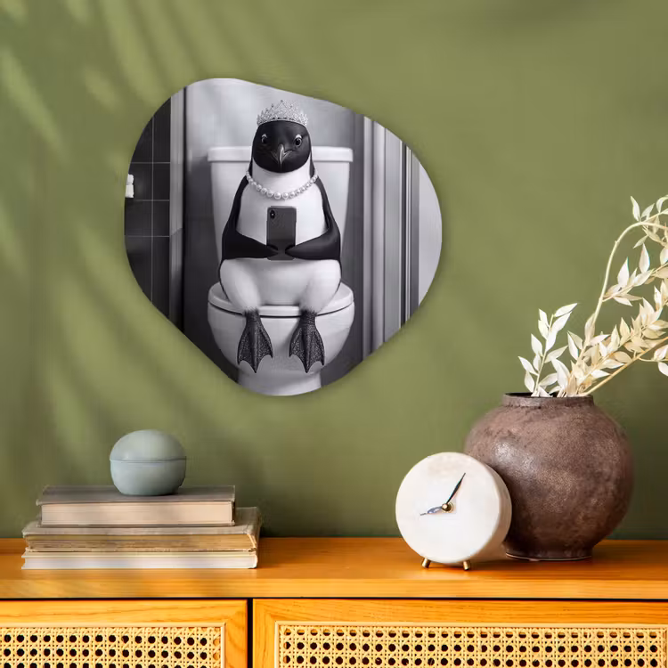 Pinguïn - Telefoon - Toilet - Zwart - Wit Wandcirkel Organisch Forex 3mm klein -sfeer2