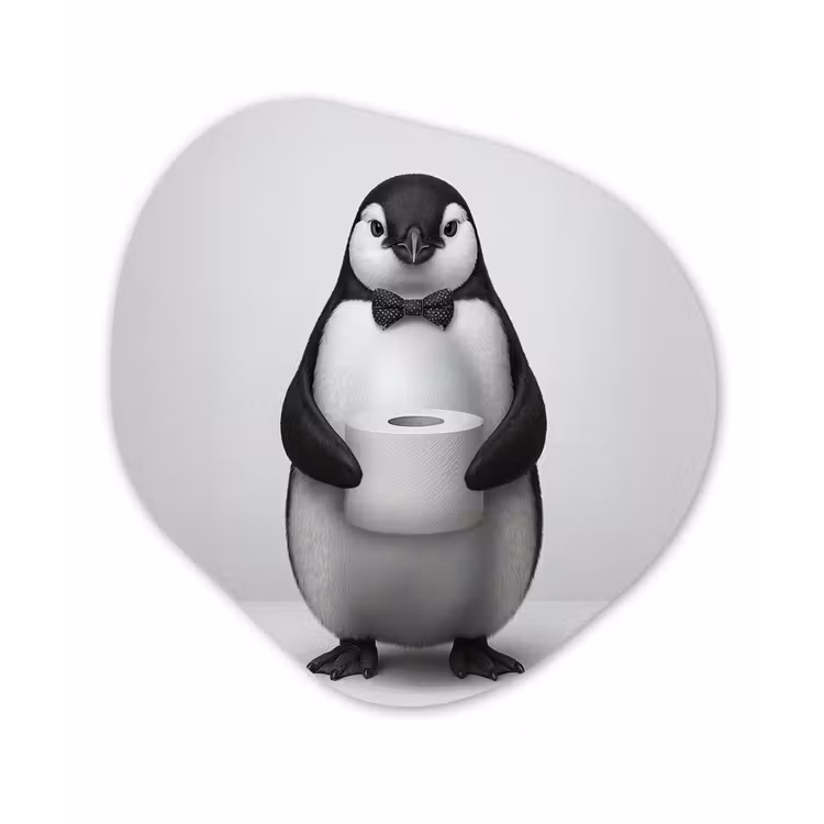 Pinguïn - WC rol - Wit Wandcirkel Organisch Forex 3mm klein -3d