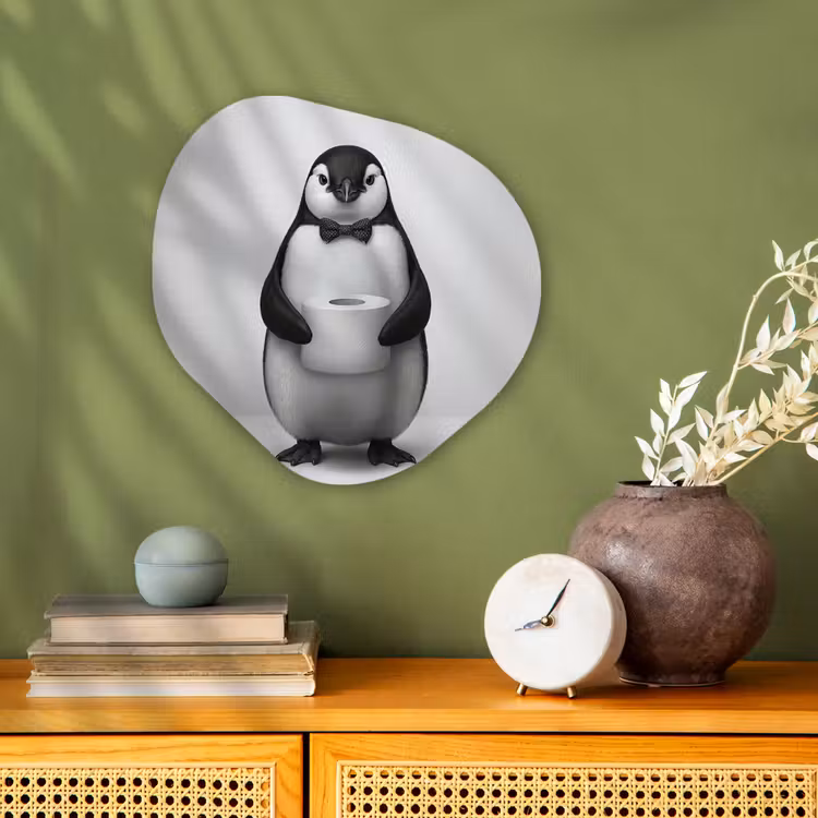 Pinguïn - WC rol - Wit Wandcirkel Organisch Forex 3mm klein -sfeer2