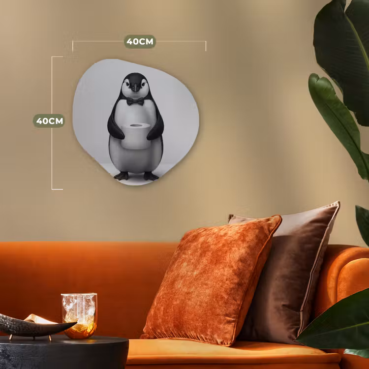 Pinguïn - WC rol - Wit Wandcirkel Organisch Forex 3mm klein -sfeer3