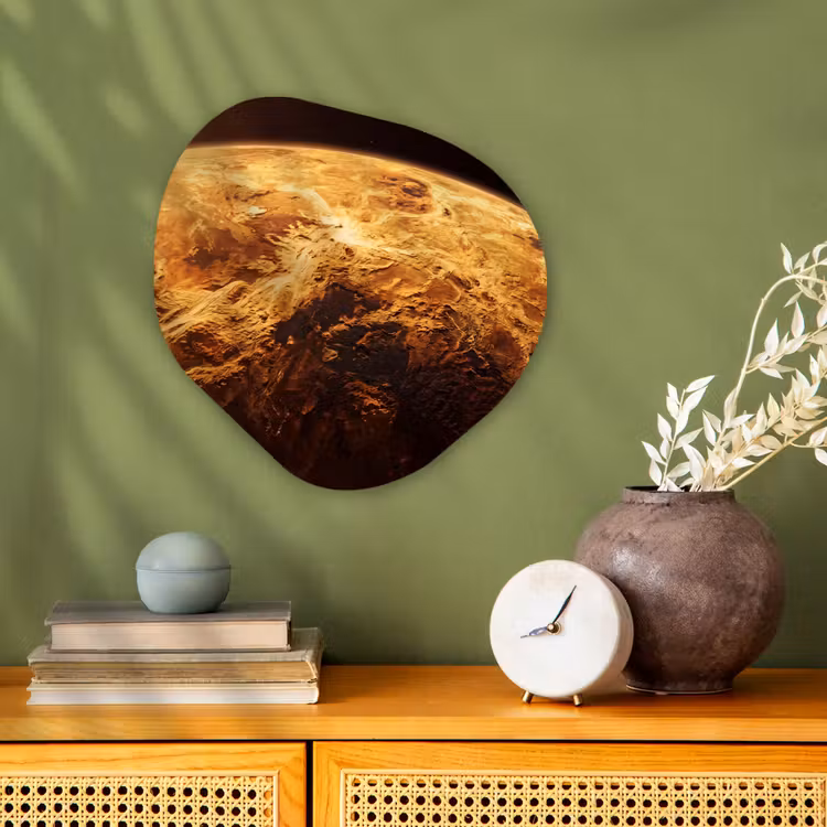 Forexbild Organische Form - Planet – Weltraum – Orange - Planeet - Ruimte - Oranje Wandcirkel Organisch Forex 3mm klein