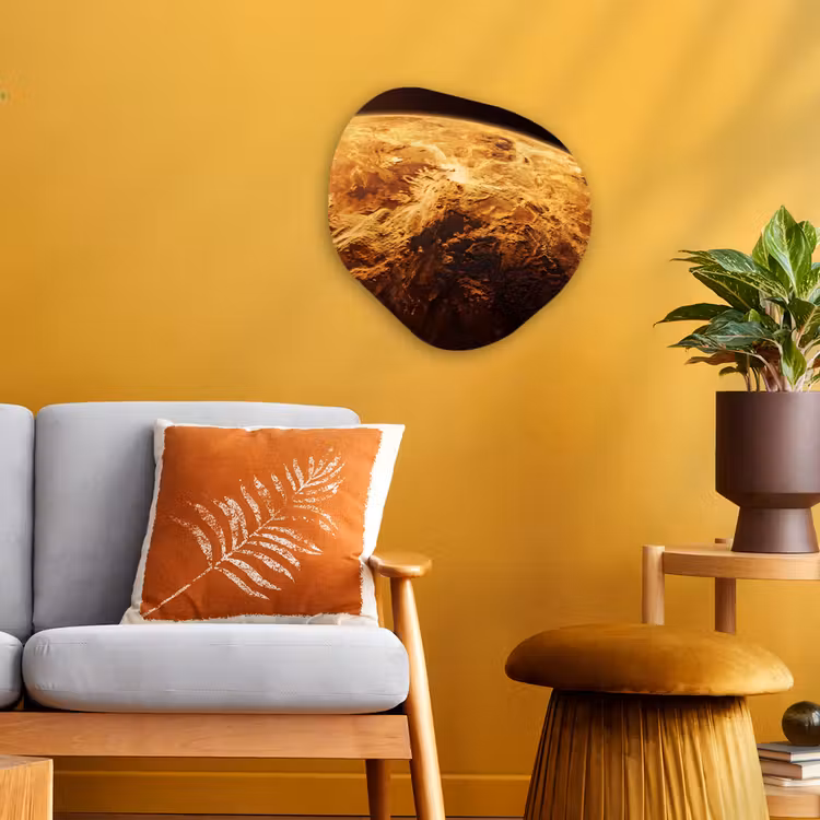 Forexbild Organische Form - Planet – Weltraum – Orange - Planeet - Ruimte - Oranje Wandcirkel Organisch Forex 3mm klein