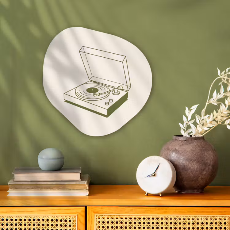 Platenspeler - Vinyl - Muziek - Minimalistisch - Groen Wandcirkel Organisch Forex 3mm klein -sfeer2