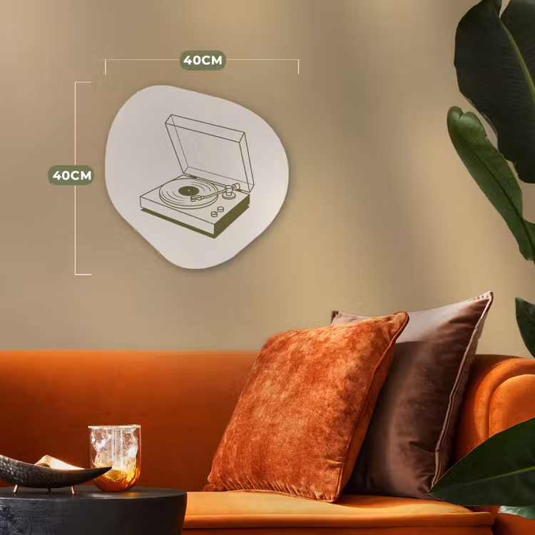 Platenspeler - Vinyl - Muziek - Minimalistisch - Groen Wandcirkel Organisch Forex 3mm klein -sfeer3