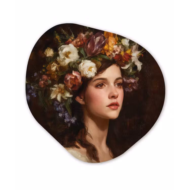 Portret - Vrouw - Bloemen Wandcirkel Organisch Forex 3mm klein -3d