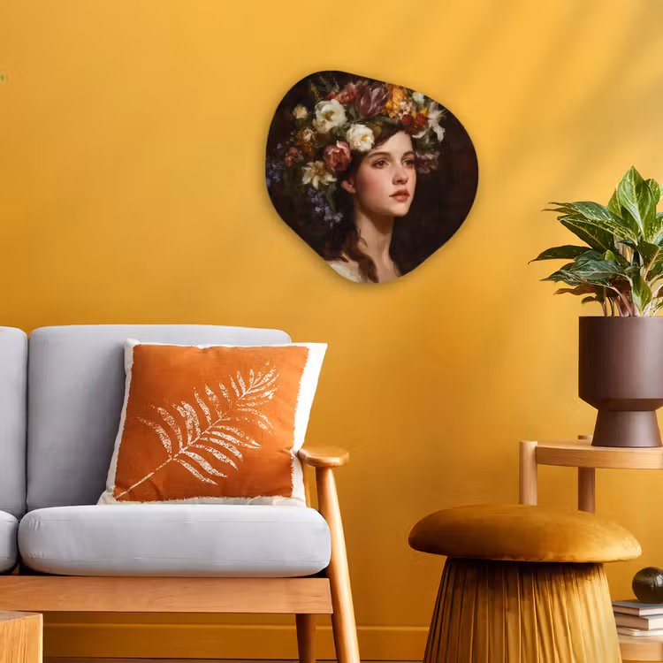 Portret - Vrouw - Bloemen Wandcirkel Organisch Forex 3mm klein -sfeer4