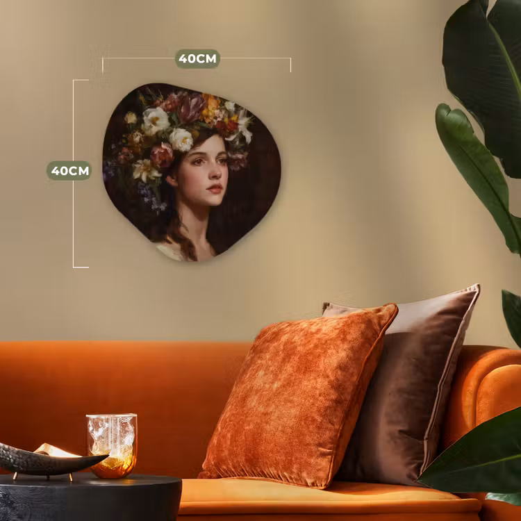 Portret - Vrouw - Bloemen Wandcirkel Organisch Forex 3mm klein -sfeer3