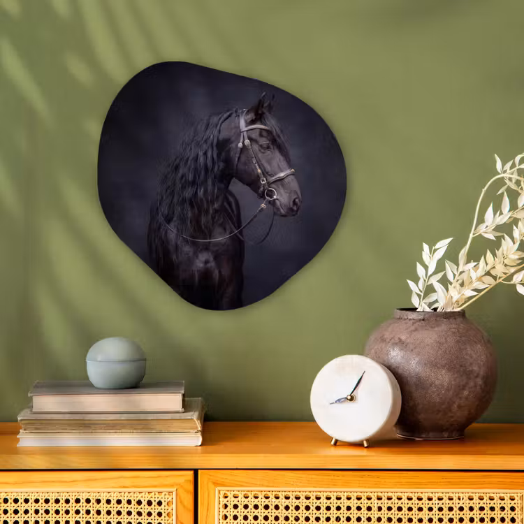 Portret - Paard - Donker Wandcirkel Organisch Forex 3mm klein -sfeer2