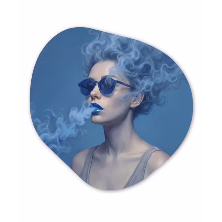 Portret - Zonnebril - Rook - Abstract - Blauw Wandcirkel Organisch Forex 3mm klein -3d