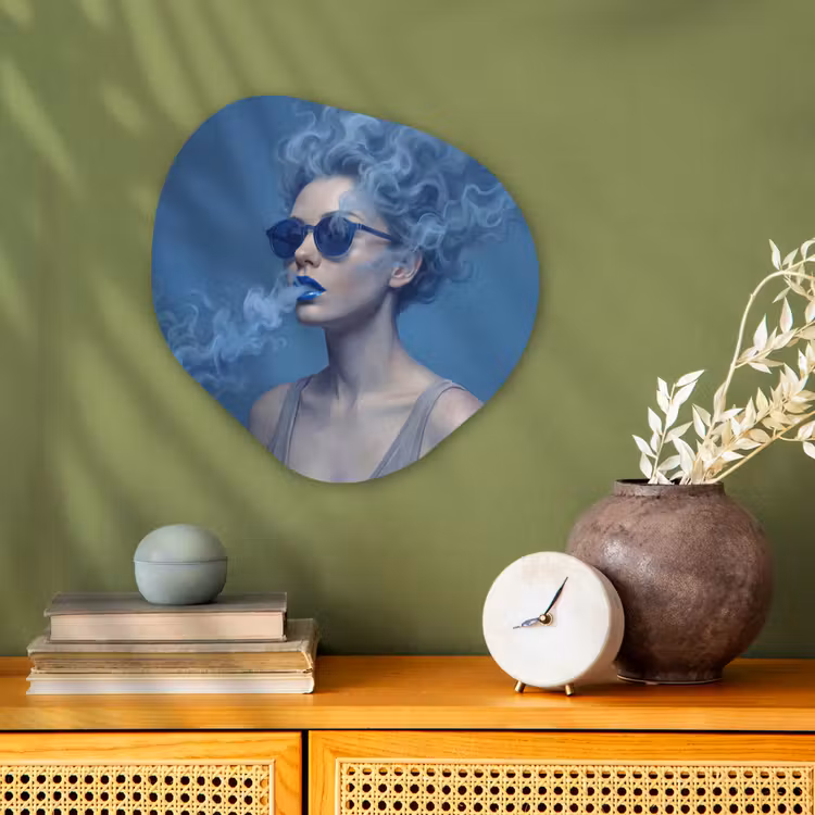 Portret - Zonnebril - Rook - Abstract - Blauw Wandcirkel Organisch Forex 3mm klein -sfeer2