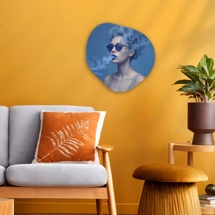 Portret - Zonnebril - Rook - Abstract - Blauw Wandcirkel Organisch Forex 3mm klein -sfeer4