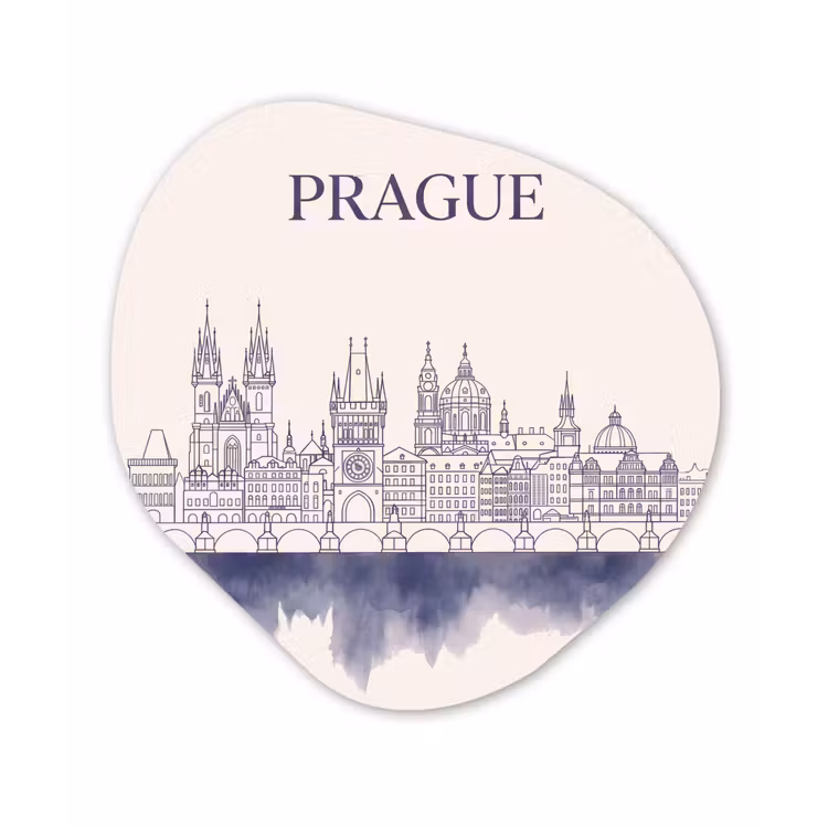 Praag - Skyline - Architectuur - Blauw Wandcirkel Organisch Forex 3mm klein -3d