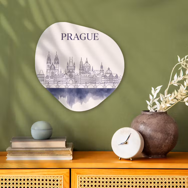 Praag - Skyline - Architectuur - Blauw Wandcirkel Organisch Forex 3mm klein -sfeer2