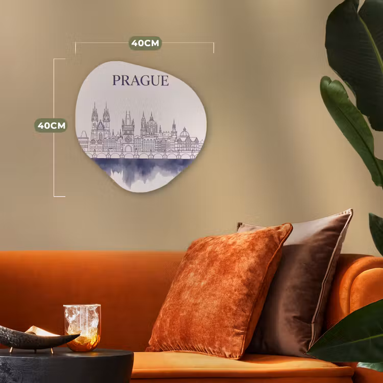 Praag - Skyline - Architectuur - Blauw Wandcirkel Organisch Forex 3mm klein -sfeer3