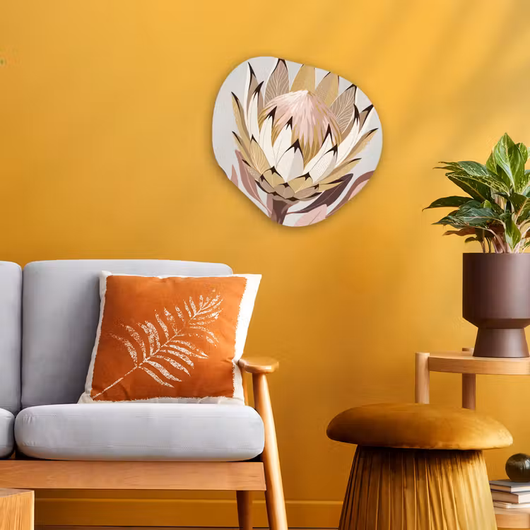 Protea - Bloem - Botanisch - Beige Wandcirkel Organisch Forex 3mm klein -sfeer4