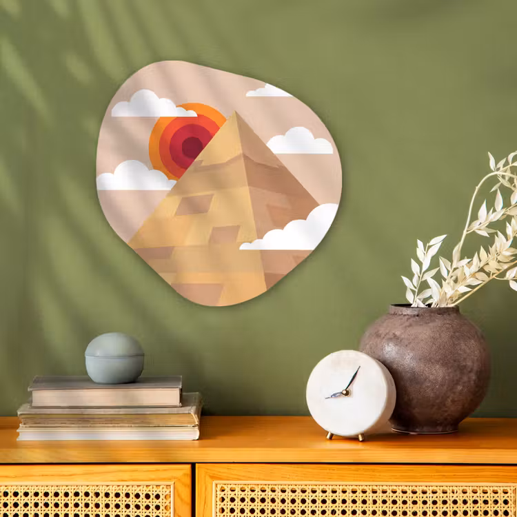 Piramide - Zon - Woestijn - Modern - Oranje Wandcirkel Organisch Forex 3mm klein -sfeer2