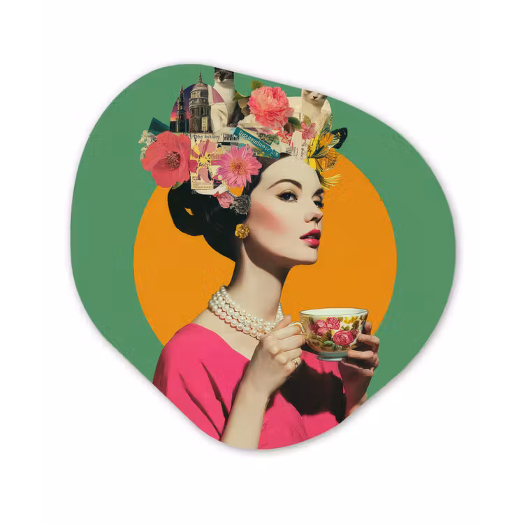 Retro - Vrouw - Stad - Zon Wandcirkel Organisch Forex 3mm klein -3d