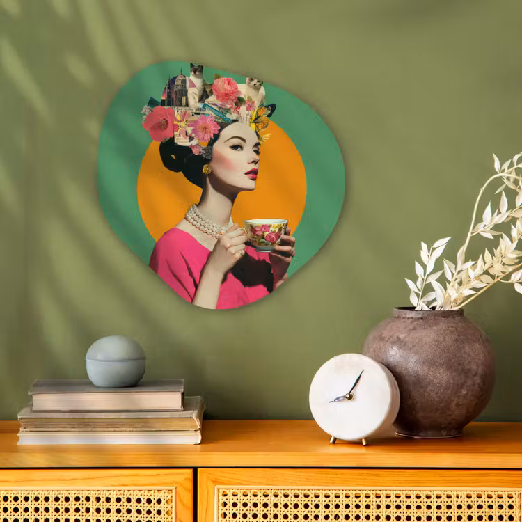 Retro - Vrouw - Stad - Zon Wandcirkel Organisch Forex 3mm klein -sfeer2