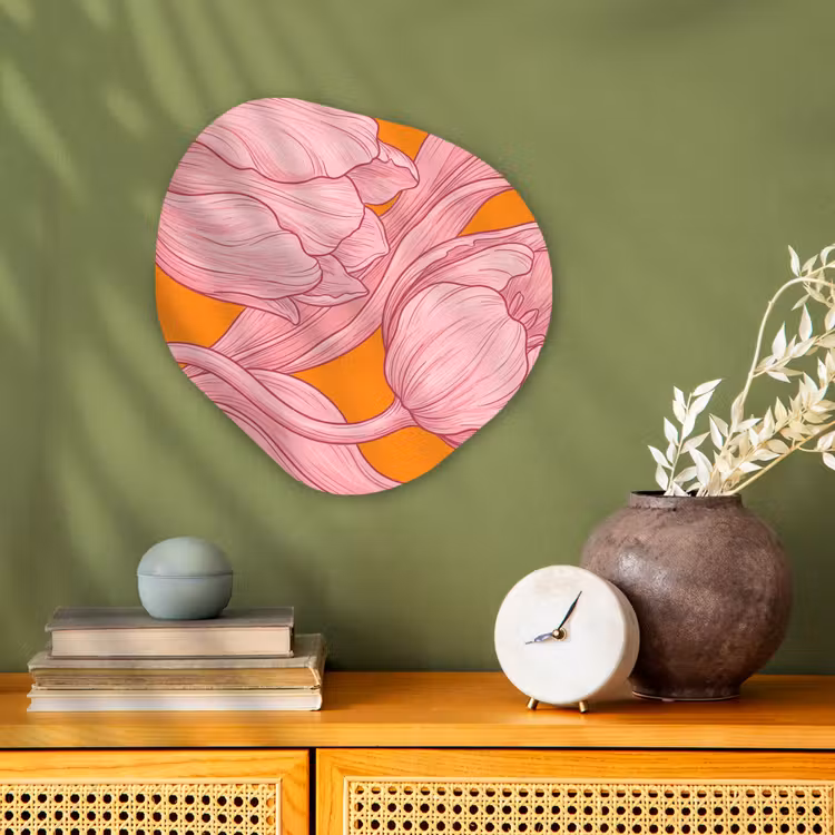 Forexbild Organische Form - Rosa Blumen – Modern - Roze bloemen - Modern Wandcirkel Organisch Forex 3mm klein