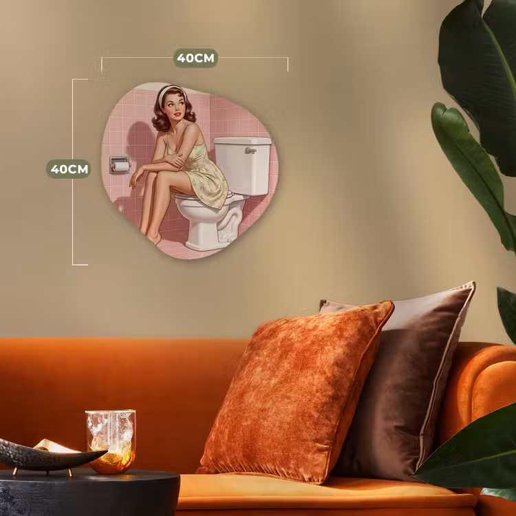 Roze - Retro - Vrouw Wandcirkel Organisch Forex 3mm klein -sfeer3