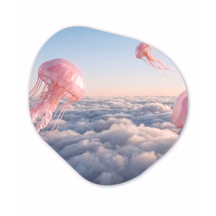 Forexbild Organische Form - Rosa Tier – Wolken - Roze dier - Wolken Wandcirkel Organisch Forex 3mm klein