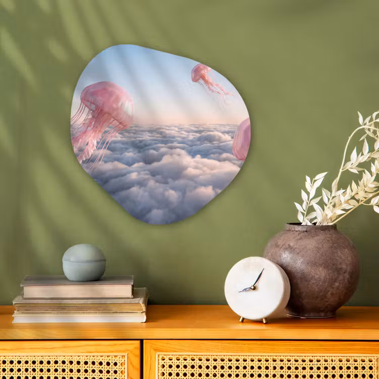 Forexbild Organische Form - Rosa Tier – Wolken - Roze dier - Wolken Wandcirkel Organisch Forex 3mm klein