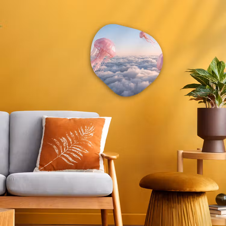 Forexbild Organische Form - Rosa Tier – Wolken - Roze dier - Wolken Wandcirkel Organisch Forex 3mm klein