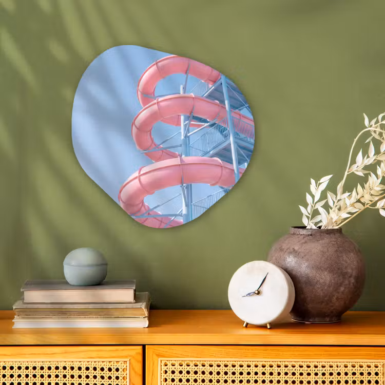 Glijbaan - Waterpark - Spiraal - Modern - Roze Wandcirkel Organisch Forex 3mm klein -sfeer2