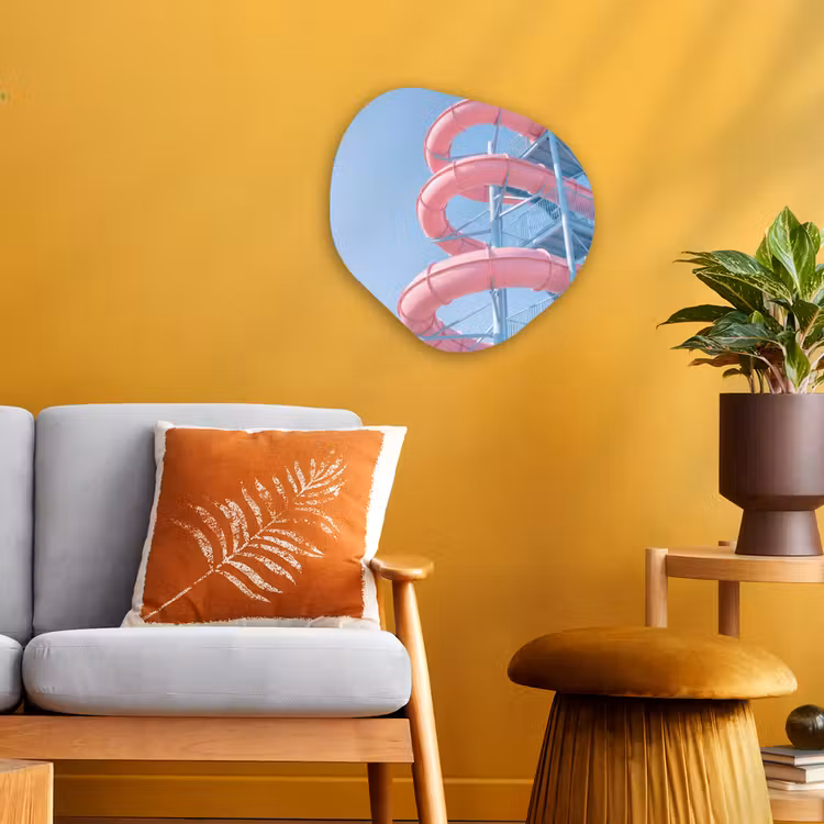 Glijbaan - Waterpark - Spiraal - Modern - Roze Wandcirkel Organisch Forex 3mm klein -sfeer4