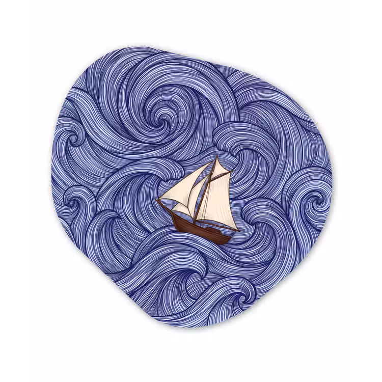 Schip - Golven - Zee - Illustratie - Blauw Wandcirkel Organisch Forex 3mm klein -3d