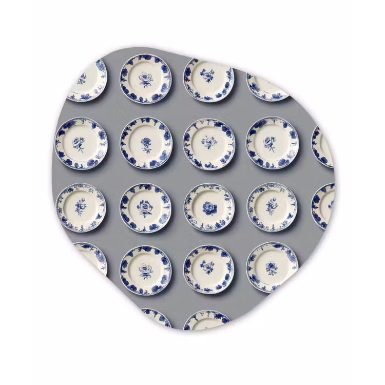 Borden - Bloemen - Blauw - Wit Wandcirkel Organisch Forex 3mm klein 629 -3d