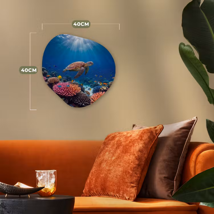 Schildpad - Koraalrif - Oceaan - Dieren - Blauw Wandcirkel Organisch Forex 3mm klein -sfeer3