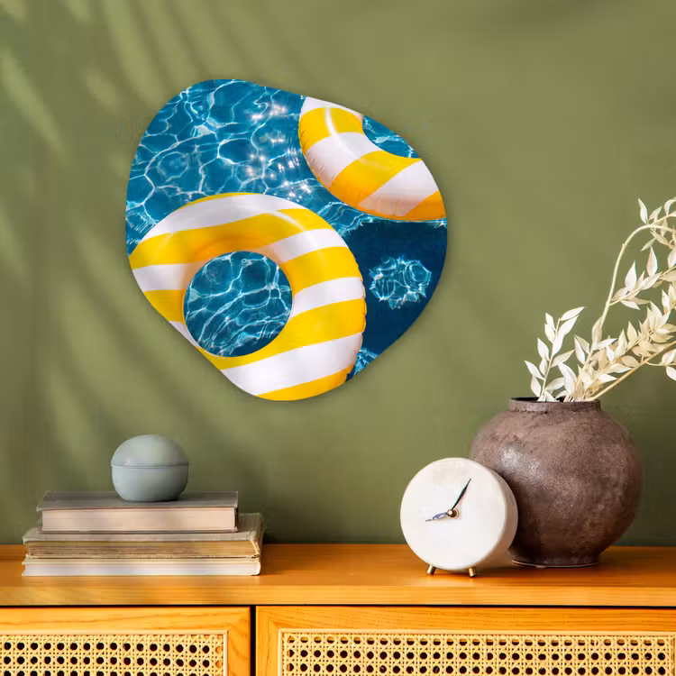 Zwembad - Zwembanden - Zomer - Geel - Blauw Wandcirkel Organisch Forex 3mm klein -sfeer2