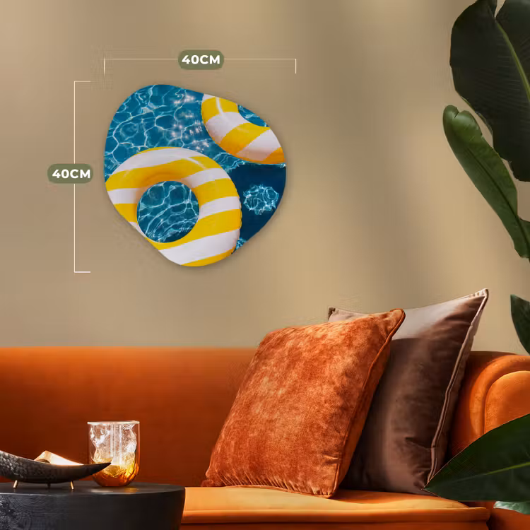 Zwembad - Zwembanden - Zomer - Geel - Blauw Wandcirkel Organisch Forex 3mm klein -sfeer3