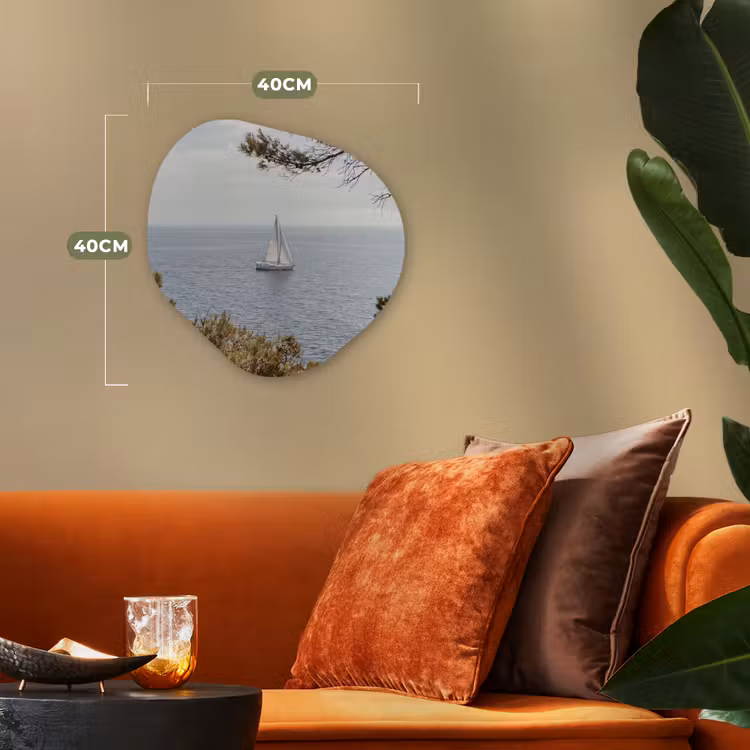Forexbild Organische Form - Segelboot – Bäume – Wasser - Zeilboot - bomen - water Wandcirkel Organisch Forex 3mm klein