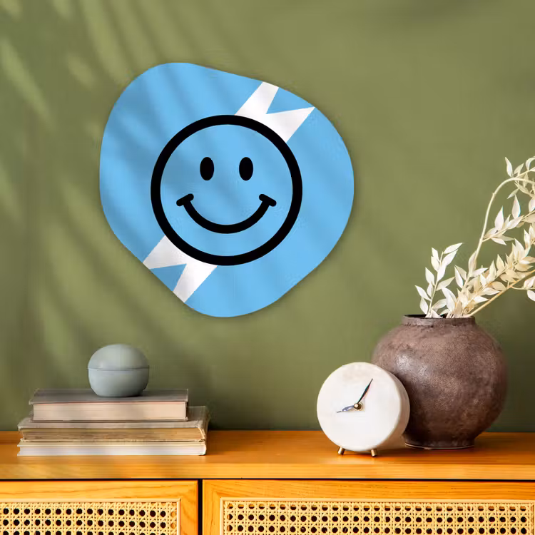 Smiley - Blauw - Bliksem Wandcirkel Organisch Forex 3mm klein -sfeer2