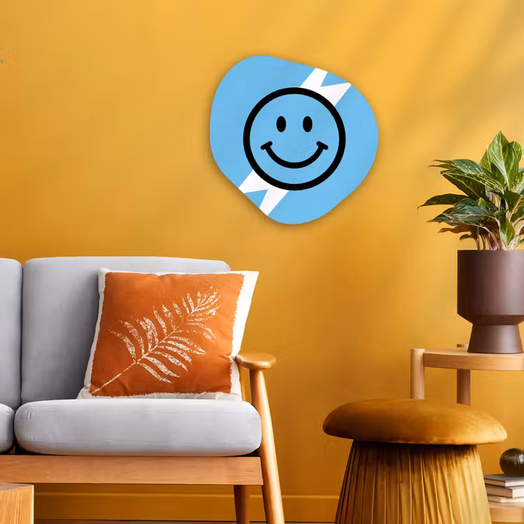 Smiley - Blauw - Bliksem Wandcirkel Organisch Forex 3mm klein -sfeer4