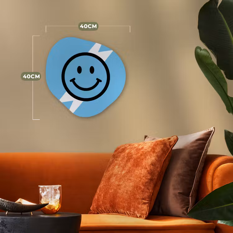Smiley - Blauw - Bliksem Wandcirkel Organisch Forex 3mm klein -sfeer3