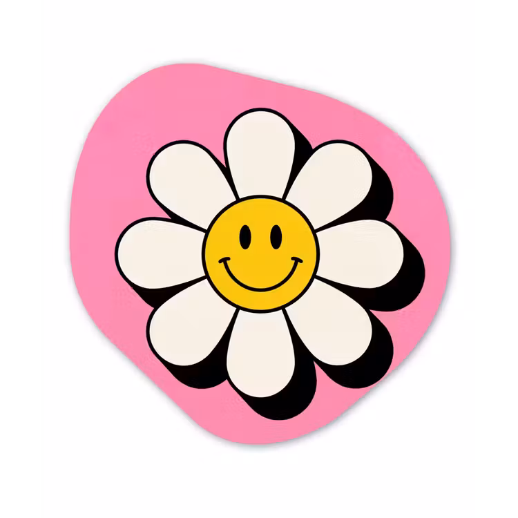 Smiley - Bloem - Roze Wandcirkel Organisch Forex 3mm klein -3d